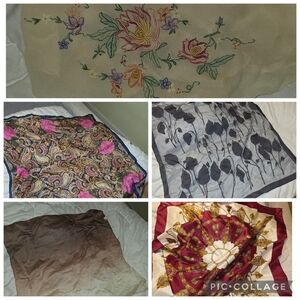 Lot of 5 vintage Floral and Paisley Silk Scarves Set